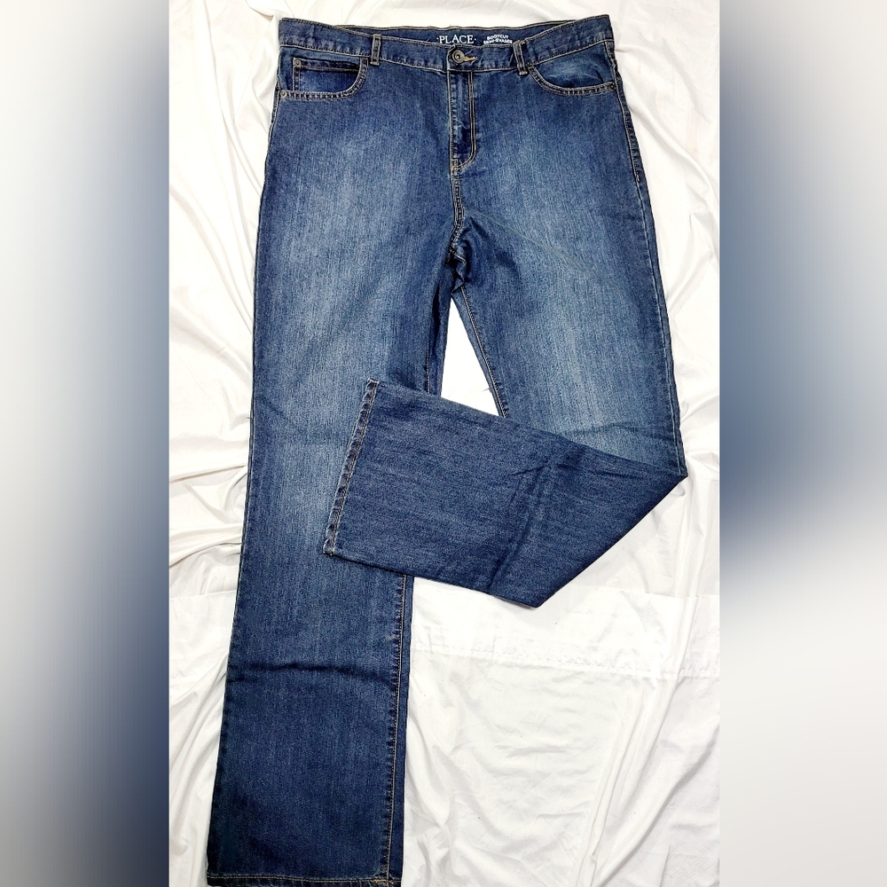 Place Bootcut Semi-Evasee Size 20 Husky Dark Wash Blue Jeans With Adjustable Wai